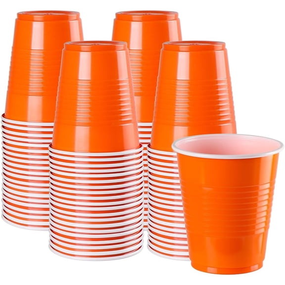Disposable Plastic Cups, Orange Disposable Cups, 12 Ounce Plastic Party Cups, Strong and Sturdy Disposable Cups for Party, Wedding, Christmas, Halloween Party Cup, 100 Pack (Orange, 12OZ)