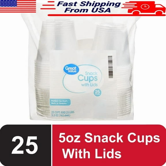 Disposable Plastic Cups W/ Lids 5.5Oz 25 Count Snack Storage Containers New