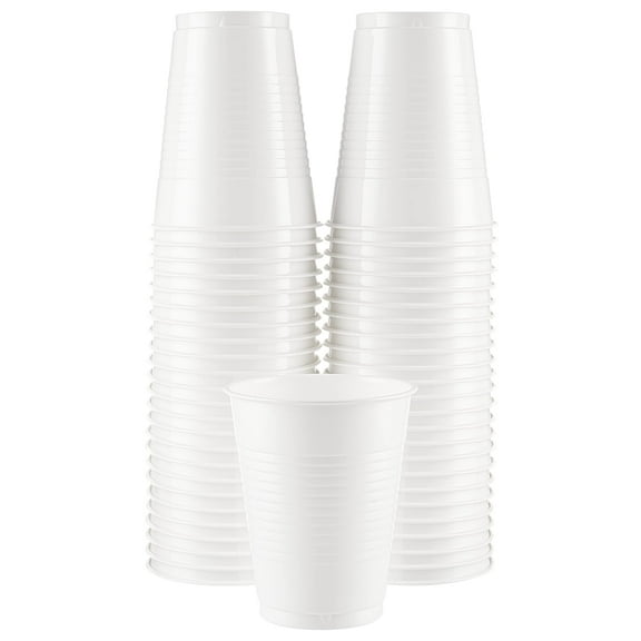 Disposable Cups, White 18-Ounce Plastic Party Cups, Strong and Sturdy for Wedding, Christmas, Halloween, 50 Pack