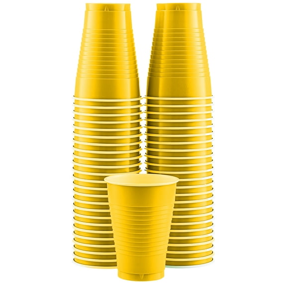 Disposable Plastic Cups, Yellow Colored Plastic Cups, 12-Ounce Plastic Party Cups, Strong and Sturdy Disposable Cups for Party, Wedding, Christmas, Halloween Party Cup, 50 Pack - By Amcrate