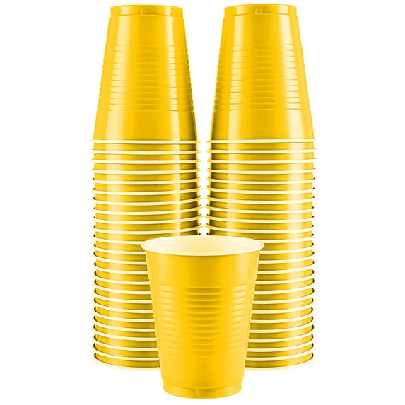 Disposable Cups, Yellow 18-Ounce Plastic Party Cups, Strong and Sturdy for Wedding, Christmas, Halloween, 50 Pack
