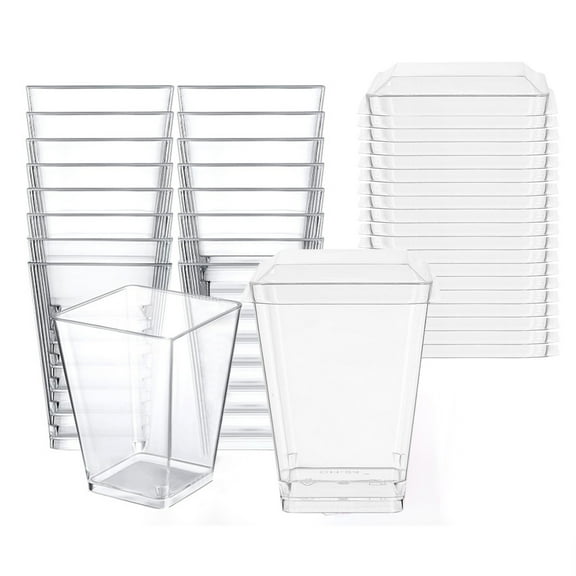 Disposable Plastic Dessert Cups with Lids - 5oz Clear Square Cups, 20Pcs for Jelly Cake Pudding Party Catering
