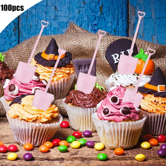 Disposable Plastic Dessert Spoons - Halloween Mini Shovel Design, 100-Pack for Pudding, Cake, Ice Cream Serving - 4.72 x 1.14 Inches