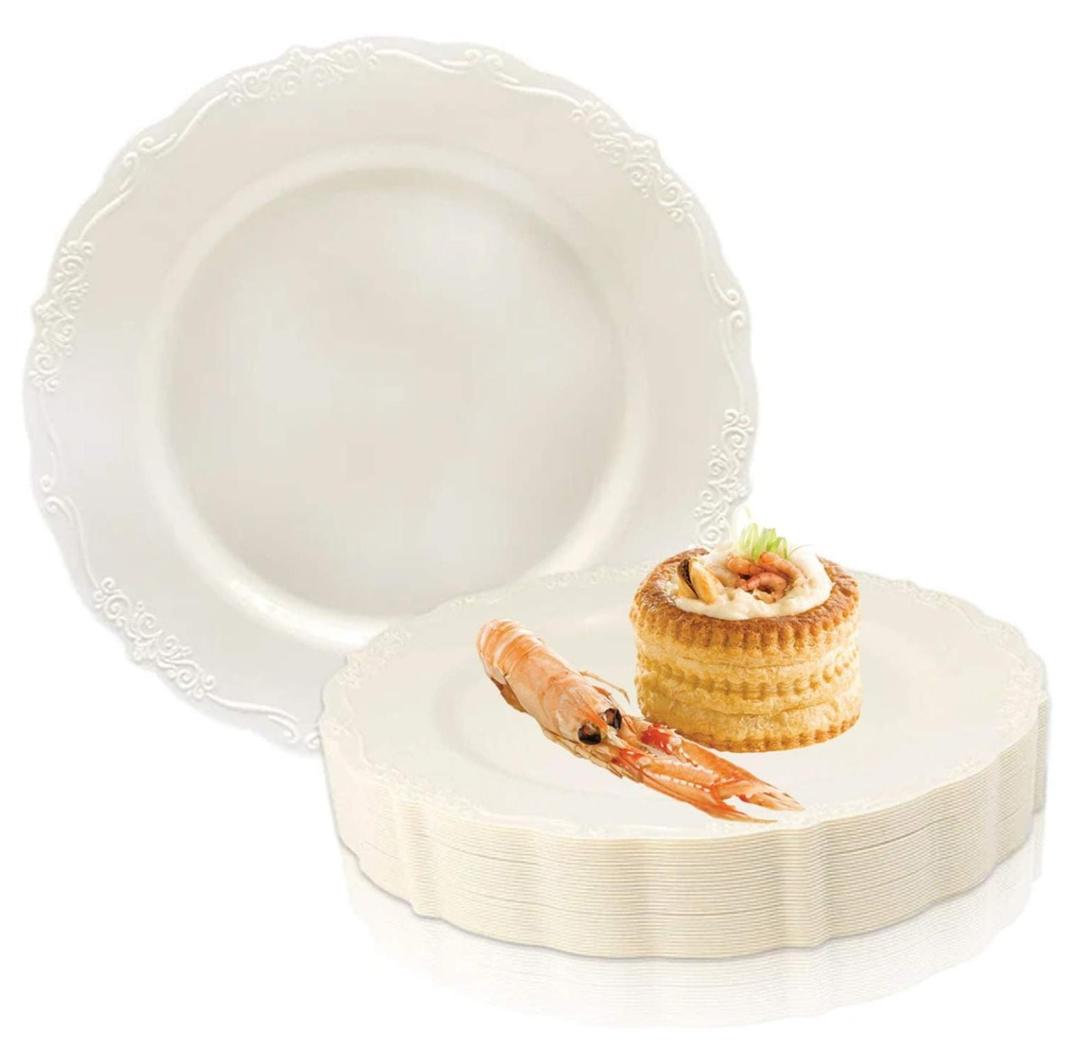 Disposable Plastic Dinner Plates 120 Pcs 10" Ivory Vintage Dinner