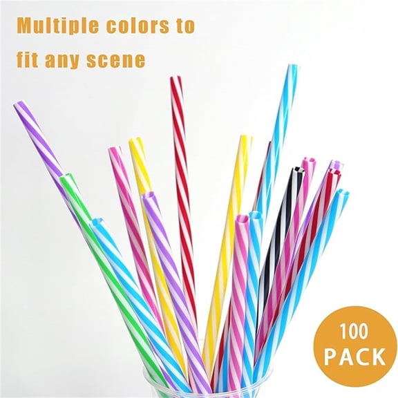 Disposable Plastic Drinking Straws Bulk 100 Pack - Hard Rigid Smoothie Straws Reusable for Shakes Thick Juices - Dishwasher Safe 7.3mm Diameter 9 Inch Long for Home Kitchen Parties Restaurants Bars