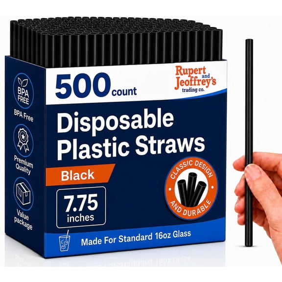 Disposable Plastic Drinking Straws - Straight - 7.75" Long (Purple, 500)