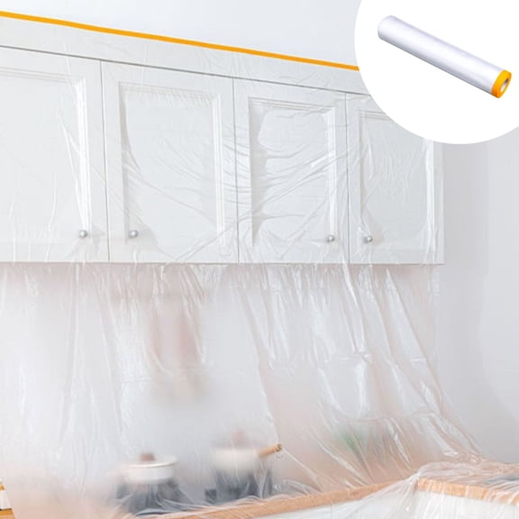 Disposable Plastic Drop Cloth Roll, 65FT Self-Adhesive Tarp for Furniture & Floor Protection, Painting Cover Sheet, 1 Count