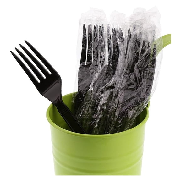Disposable Plastic Forks - Black, Heavy Duty, Individually Wrapped - 1000 Count - Royal Restaurant & Catering Forks - Polypropylene Cutlery for Parties, Events, Takeout
