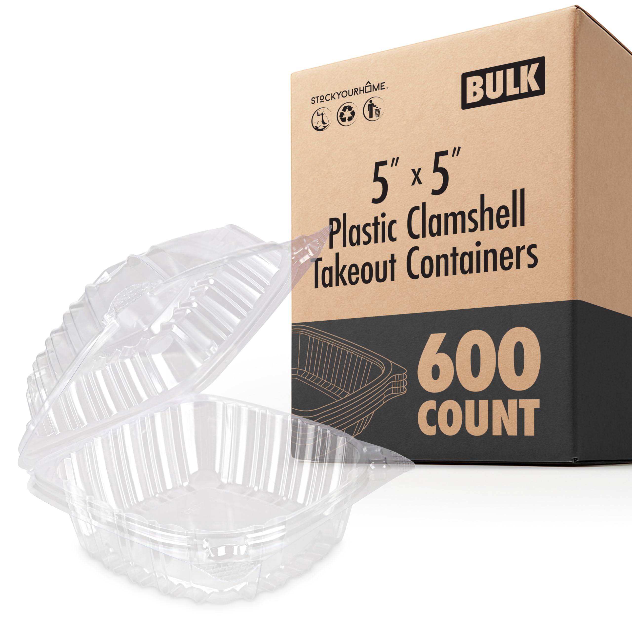 Disposable Plastic To Go Containers with Clear Lids (600 Pack) Fancy Hinged Top Square Clamshell Food Boxes for Take Out, Home Party Togo Clam Shell Box to Carry Cake, Dessert, Small Sandwich