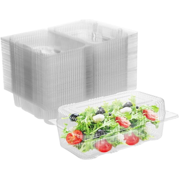 Disposable Plastic Hinged Food Container - 70 Pcs Clear Clamshell Food Containers, Internal Size 6.3" Length x 3.9" Width x 2.7" Depth (6.3"x3.9"x2.7"-70 Count)
