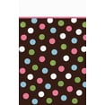 thumbnail image 1 of Disposable Plastic Lined, Paper Table Cover in Chocolate Multicolored Polka Dots Fits 8' Tables, 54 x 102", Brown, 1 of 3