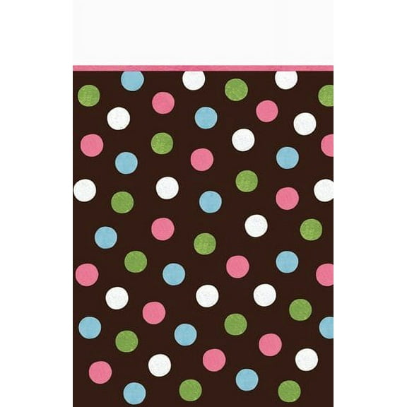 Disposable Plastic Lined, Paper Table Cover in Chocolate Multicolored Polka Dots Fits 8' Tables, 54 x 102", Brown