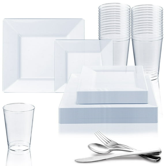 Smarty Disposable Plastic Party Dinnerware Set Large Square (60-Person Package)