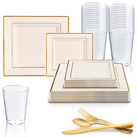 Disposable Plastic Party Dinnerware Set Square Edge (20-Person Package)