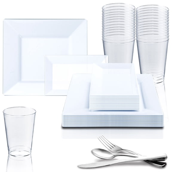 Smarty Disposable Plastic Party Dinnerware Set Square Rectangle (60-Person Package)