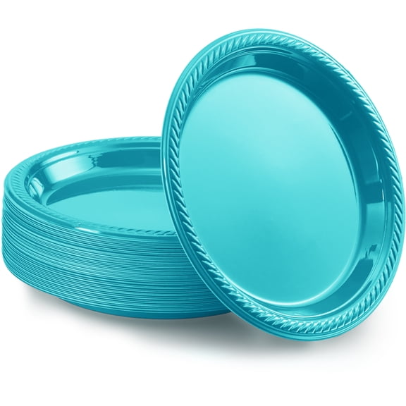 Disposable Plastic Plates Blue, 7 Inches Plastic Dessert Plates, Strong and Sturdy Disposable Plates for Party, Dinner, Holiday, Picnic, or Travel Party Plates, Pack of 50 - By Amcrate