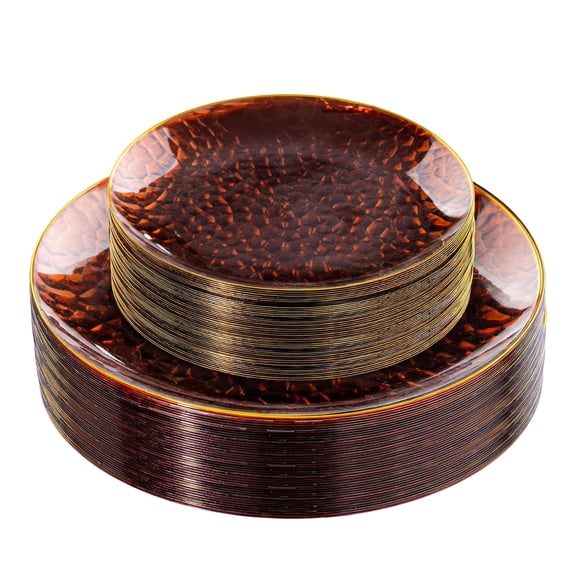 Disposable Plastic Plates Clear Amber Gold 60 Count For Parties And Events