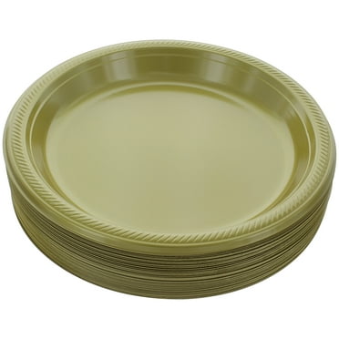 Disposable Plastic Plates Gold, 10.4 Inches Plastic Dinner Plates, Strong and Sturdy Disposable Plates for Party, Dinner, Holiday, Picnic, or Travel Party Plates, Pack of 50 - By Amcrate