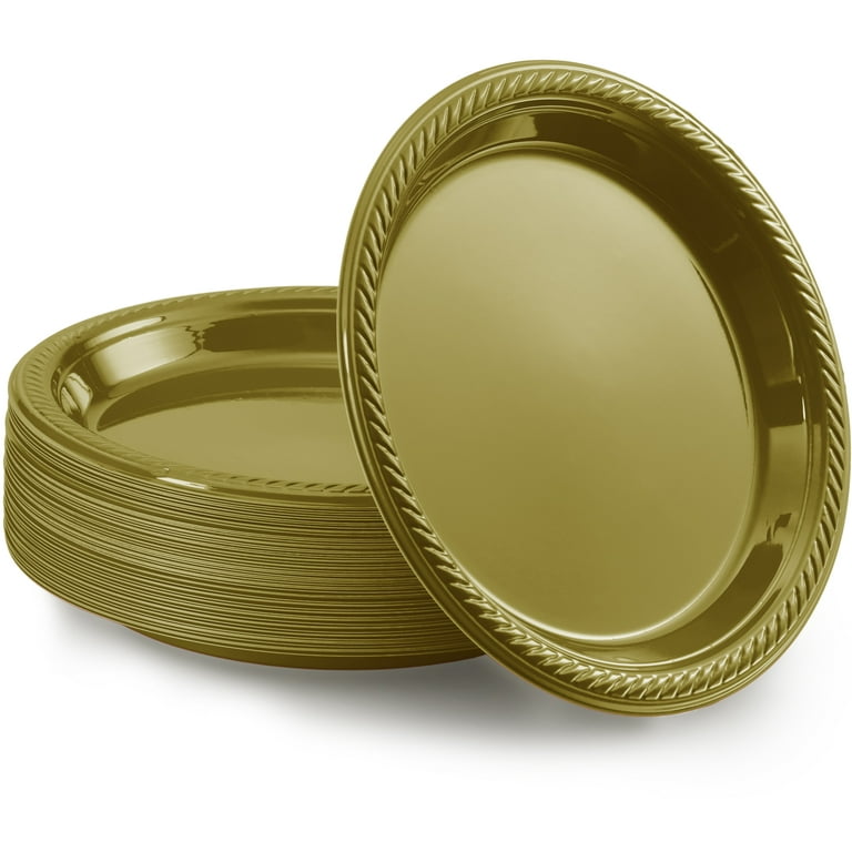Disposable Plastic Plates Gold, 7 Inches Plastic Dessert Plates