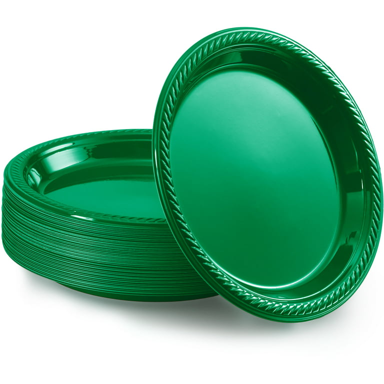 Disposable Plastic Plates Green, 7 Inches Plastic Dessert Plates, Strong  and Sturdy Disposable Plates for Party, Dinner, Holiday, Picnic, or Travel
