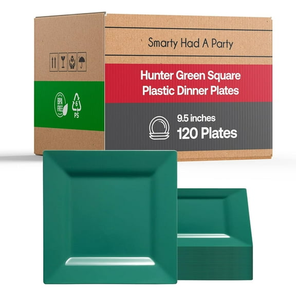 Disposable Plastic Plates - Heavy Duty Square Plates - Bulk Party Supplies For All Occasions (Hunter Green, 9.5" Dinner Plates (120 Plates))