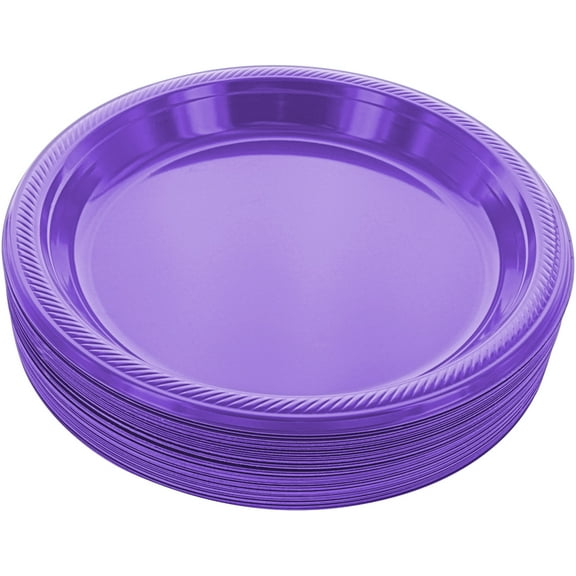 Disposable Plastic Plates Purple, 10.4 Inches Plastic Dinner Plates, Strong and Sturdy Disposable Plates for Party, Dinner, Holiday, Picnic, or Travel Party Plates, Pack of 50 - By Amcrate