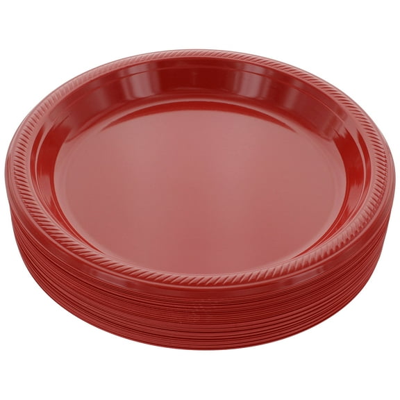 Disposable Plastic Plates Red, 10.4 Inches Plastic Dinner Plates, Strong and Sturdy Disposable Plates for Party, Dinner, Holiday, Picnic, or Travel Party Plates, Pack of 50 - By Amcrate
