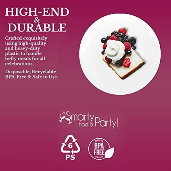 Disposable Plastic Plates with Rim Design, Organic Round Dinnerware Bulk Order for Wedding, Birthday & All Occasions (White, 7.5" Salad Plates (120 Plates))