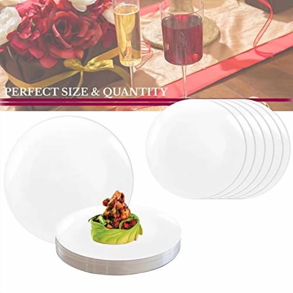 Disposable Plastic Plates with Rim Design, Organic Round Dinnerware Bulk Order for Wedding, Birthday & All Occasions (White, 7.5" Salad Plates (120 Plates))