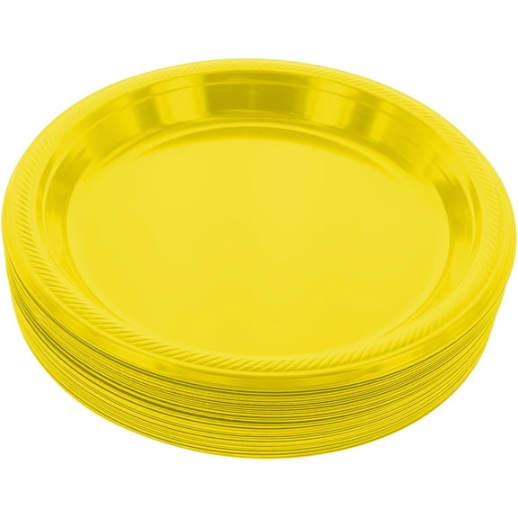 Disposable Plastic Plates Yellow, 10.4 Inches Plastic Dinner Plates, Strong and Sturdy Disposable Plates for Party, Dinner, Holiday, Picnic, or Travel Party Plates, Pack of 50 - By Amcrate