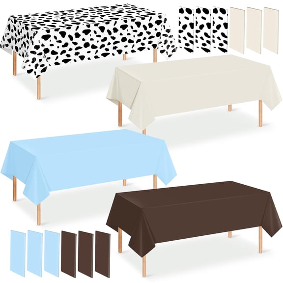 Disposable Plastic Rectangle Table Covers 12 Count Beige Light Blue Coffee Cow Print Party Decor