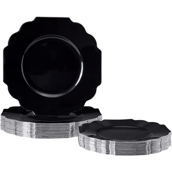 Disposable Plastic Salad Plates (10 Piece), Heavy Duty Disposable plates (8.75"), Fine Dining Plastic Dishes For Elegant China Look, Great for Parties, Wedding & Events - Black