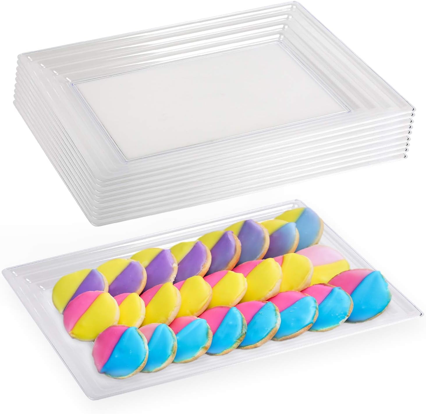 Disposable Plastic Serving Tray 24 Pcs, Elegant Fancy 11”x16