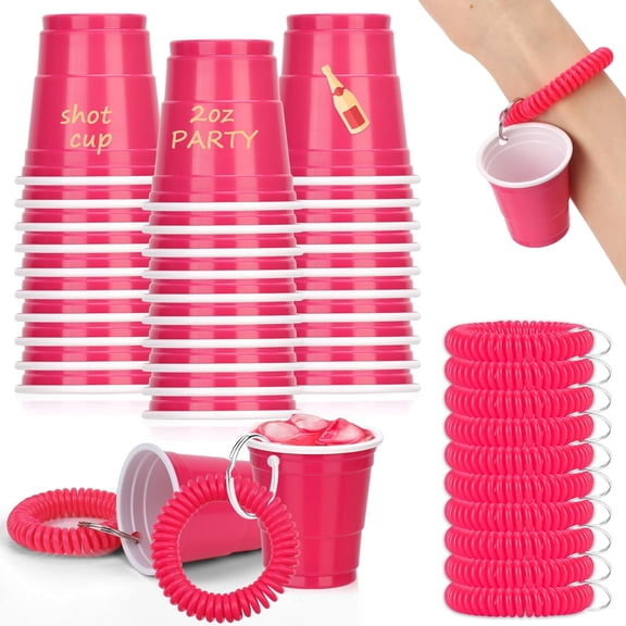 Disposable Plastic Shot Cups with Wristband for Party Drinks and Serving