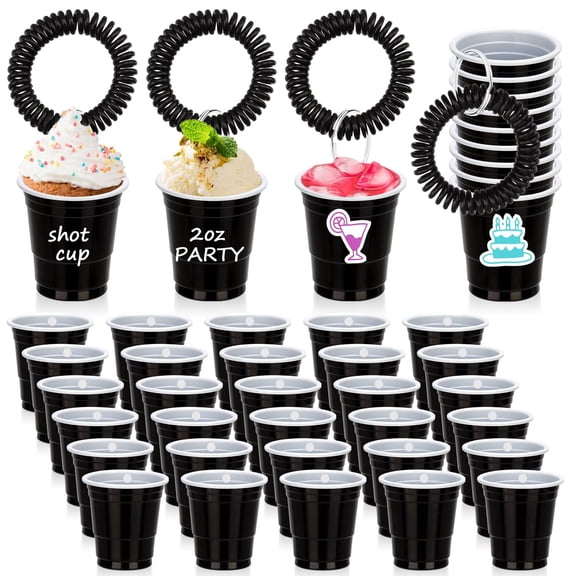 Disposable Plastic Shot Cups with Wristband for Party Drinks and Serving