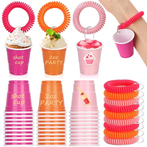 Disposable Plastic Shot Cups with Wristband for Party Drinks and Serving
