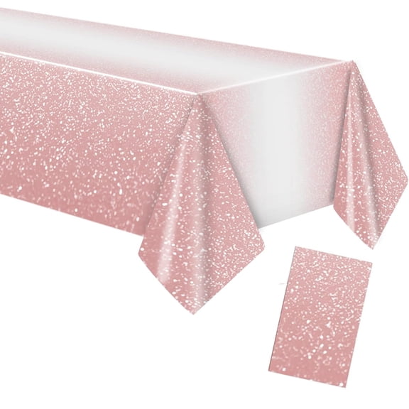 Disposable Plastic Sprinkle Glitter Table Cover,35.9x107.8In Table Covers for Decorations,Rose Gold Plastic Waterproof Tablecloth for Birthday Party Decor
