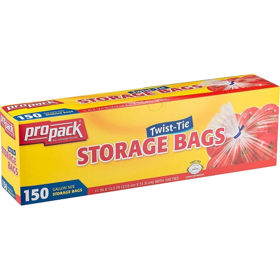 Disposable Plastic Storage Bags with Original Twist Tie, 1 Gallon Size, 300 Bags, Great for Home, Office, Vacation, Traveling, Sandwich, Fruits, Nuts, Cake, Cookies, Or Any Snacks (2 Packs)