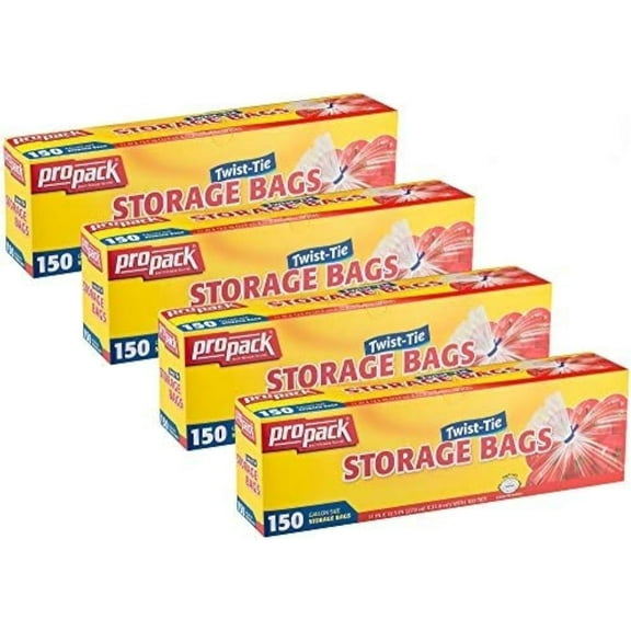 Disposable Plastic Storage Bags With Original Twist Tie, 1 Gallon Size, 600 Bags, Great For Home, Office, Vacation, Traveling, Sandwich, Fruits, Nuts, Cake, Cookies, Or Any Snacks (4 Packs)