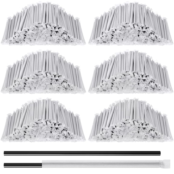 Disposable Plastic Straws – Individually Wrapped, Straight Long Drinking Straws, 8 Inch Length, 0.24 Inch Width, for Hot and Cold Beverages, Available in 1500-Count and 2000-Count, Black, Brown, Pink