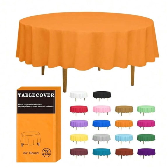 Disposable Plastic Tablecloth 84 Inch Round Orange For Party Wedding Banquet Indoor Outdoor Use