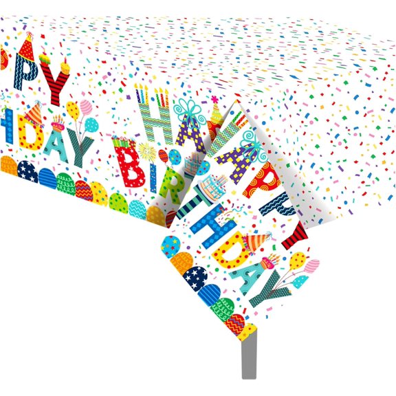 Disposable Plastic Tablecloth For Birthday Party Supplies, 2-Pack Colorful Design, 54 X 87 Inches