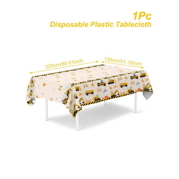 Disposable Plastic Tablecloth Multicolor-3 Construction Theme 220x130cm