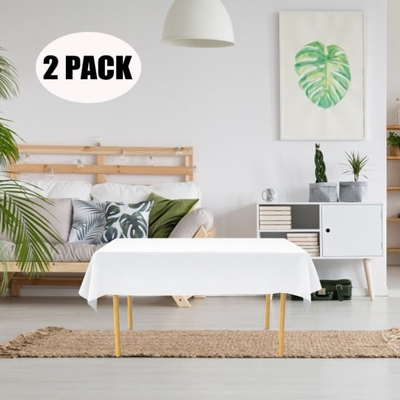 Disposable Plastic Tablecloth, PEVA Solid Color Party Table Cover, 54x108 Inches, 2 Pack, White