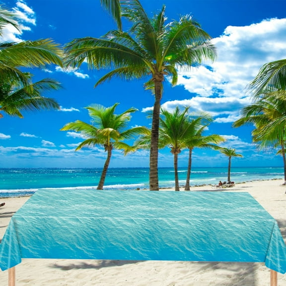 Disposable Plastic Tablecloth Set, Blue Ocean Beach Themed Design, Waterproof & Eco-friendly for Easy Cleanup, Ideal for Pool Parties, Outdoor Events, and Family Gatherings,Vsgery