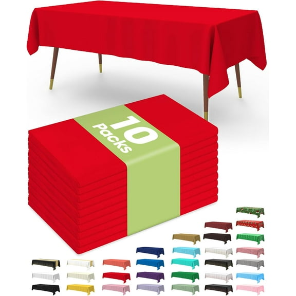Disposable Plastic Tablecloths 10 Pack, 54 x 108 Inch Party Tablecloth, Rectangular Table Decoration Tablecloth, White Plastic Cover, Leakproof and Sturdy