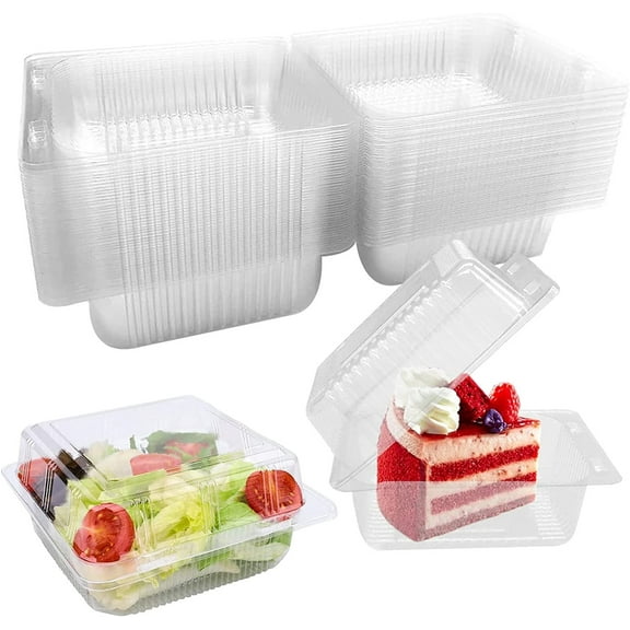 Disposable Plastic To Go Containers with Lids,Happon Hinged Top Square Clamshell Food Boxes for Take Out, Home Party Togo Clam Shell Box to Carry Cake, Dessert, 4.9 in x 5 in - 100 Count Sandwich