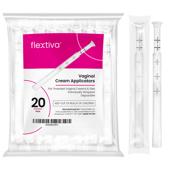 Flextiva Disposable Plastic Vaginal Cream Applicators - Threaded End to Fit OTC Gel or Cream Products - Accurate Dosage Markings Measurements (20 Pack)