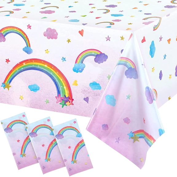 Disposable Plastic Waterproof Table Cover Rectangular Rainbow Tablecloths for Birthday Party Fiesta Carnival Decorations Supplies 108 x 54 Inches 3-Pack