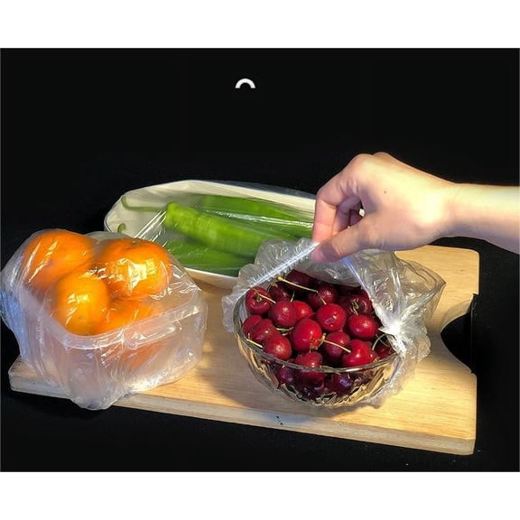 Disposable Plastic Wrap 100 Count | Thickened PE Bowl Covers for Food Preservation | Elastic Edge Bathcaps for Bowls, Plates, Tableware Storage